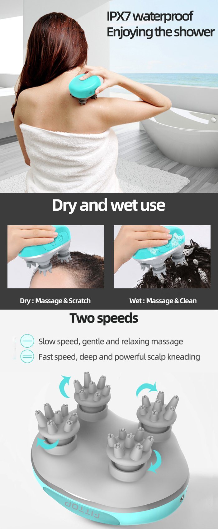 Head Handheld Shower Scalp Massage Brush Electric Vibrating Head Hair Scalp Massager for Hair Growth