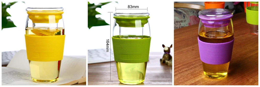600ml Sport Tea Cup with Infuser Portable Glass Tea Cup with Silicone Sleeve Sport Glass Cup