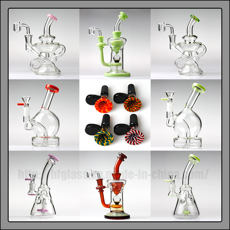 New Design Recycler Oil Rig with 14mm Quartz Banger in 4mm Glass Smoking Hookah Water Pipe