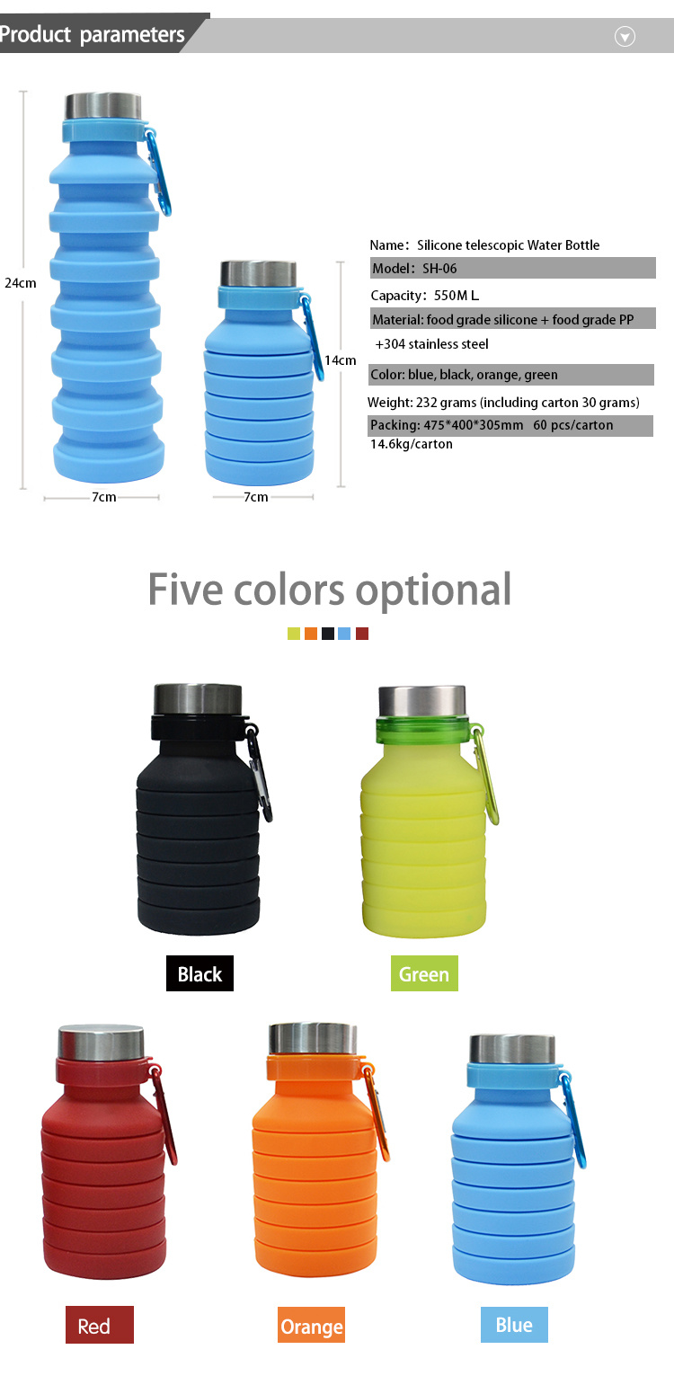2020 Amazon Hot Sell Silicone Collapsible Sport Water Bottle