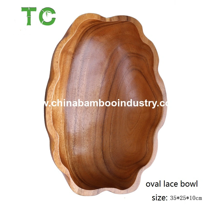 Retro Lace Oval Bowl Acacia Wooden Bowl Soup Bowl Noodle Bowl Home Salad Bowl Fruit Bowl