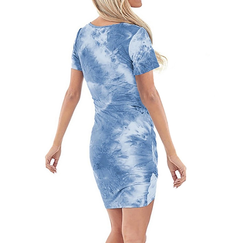 S-5XL Big Size Clothing Wholesale Plus Size Blue Mini Tie Dye Bodycon Dress