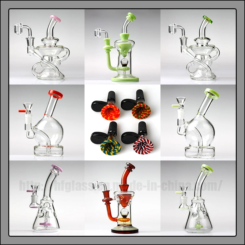 High Quality and New Design Recycler Oil Rig with 14mm Quartz Banger in 4mm Glass Smoking Hookah Water Pipe