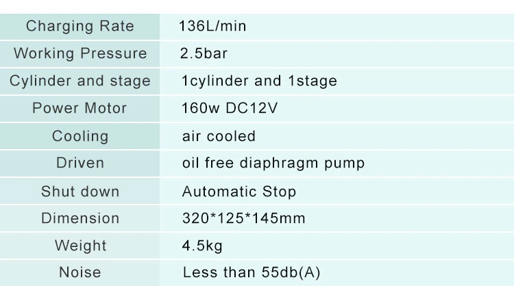12V 160W Oil-Less Diaphragm Pump, Hookah Dive System Compressor, Third Lung Serface Air New