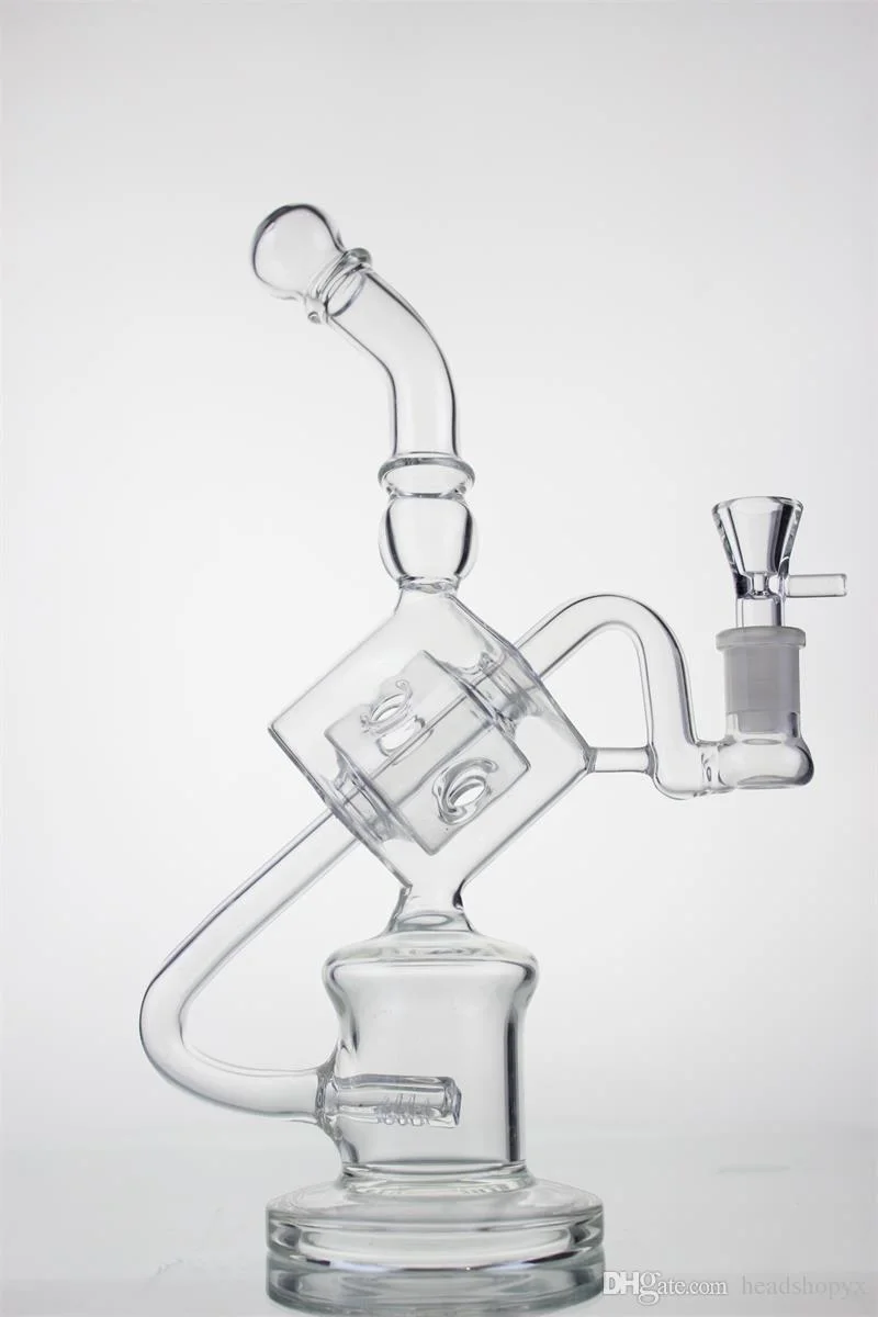 Double Square Shape Recycler Perc 14mm Joint Very Thick Glass Water Pipes Hookah DAB Rigs