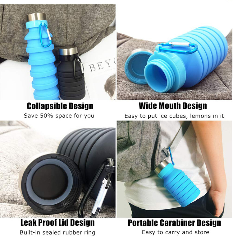 2020 Amazon Hot Sell Silicone Collapsible Sport Water Bottle