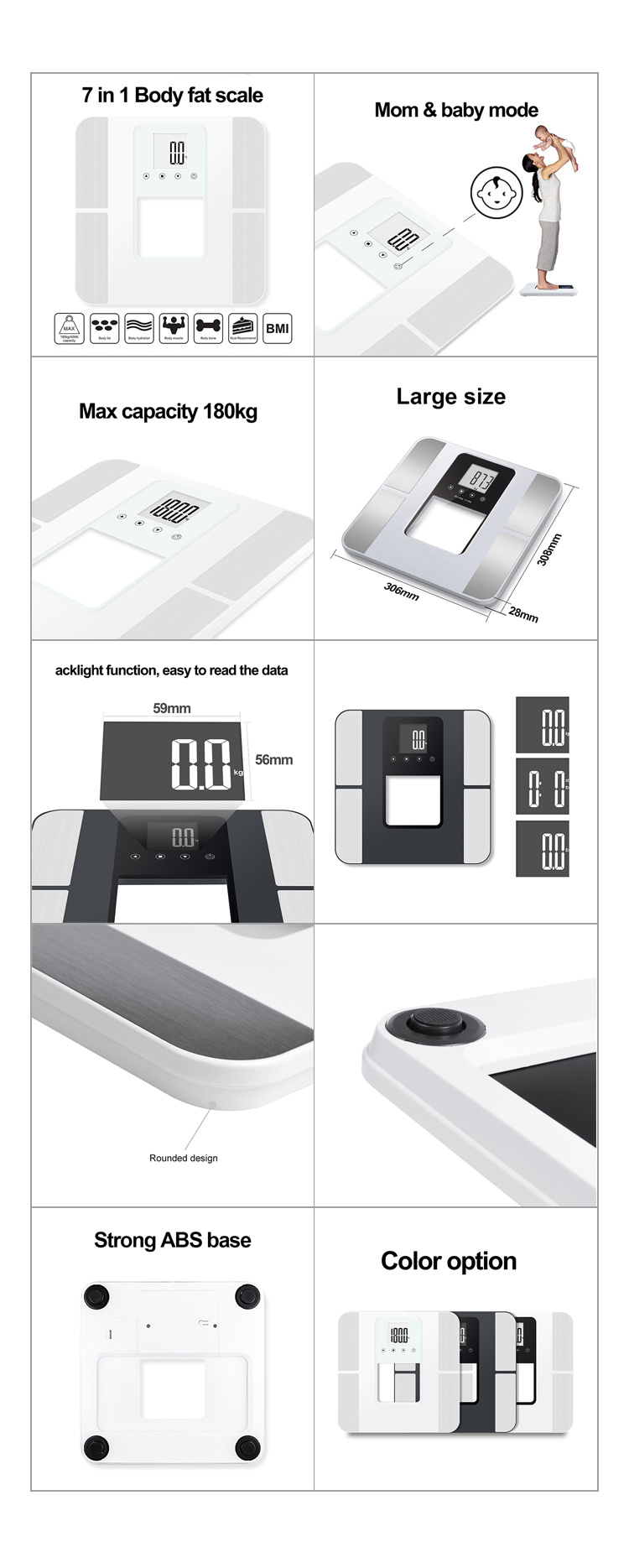 Large LCD Display Electronic Body Fat Analyzer Scale Digital Bathroom Body Weighing Scale