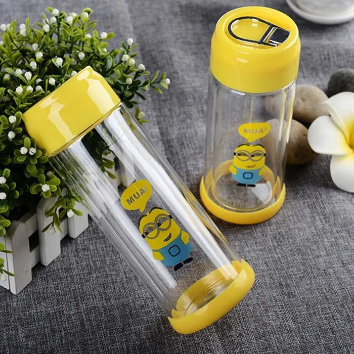 Children's Glass Cup Cartoon Portable Glass Water Bottle Outdoor Glass Cup Lovely Gift Cup