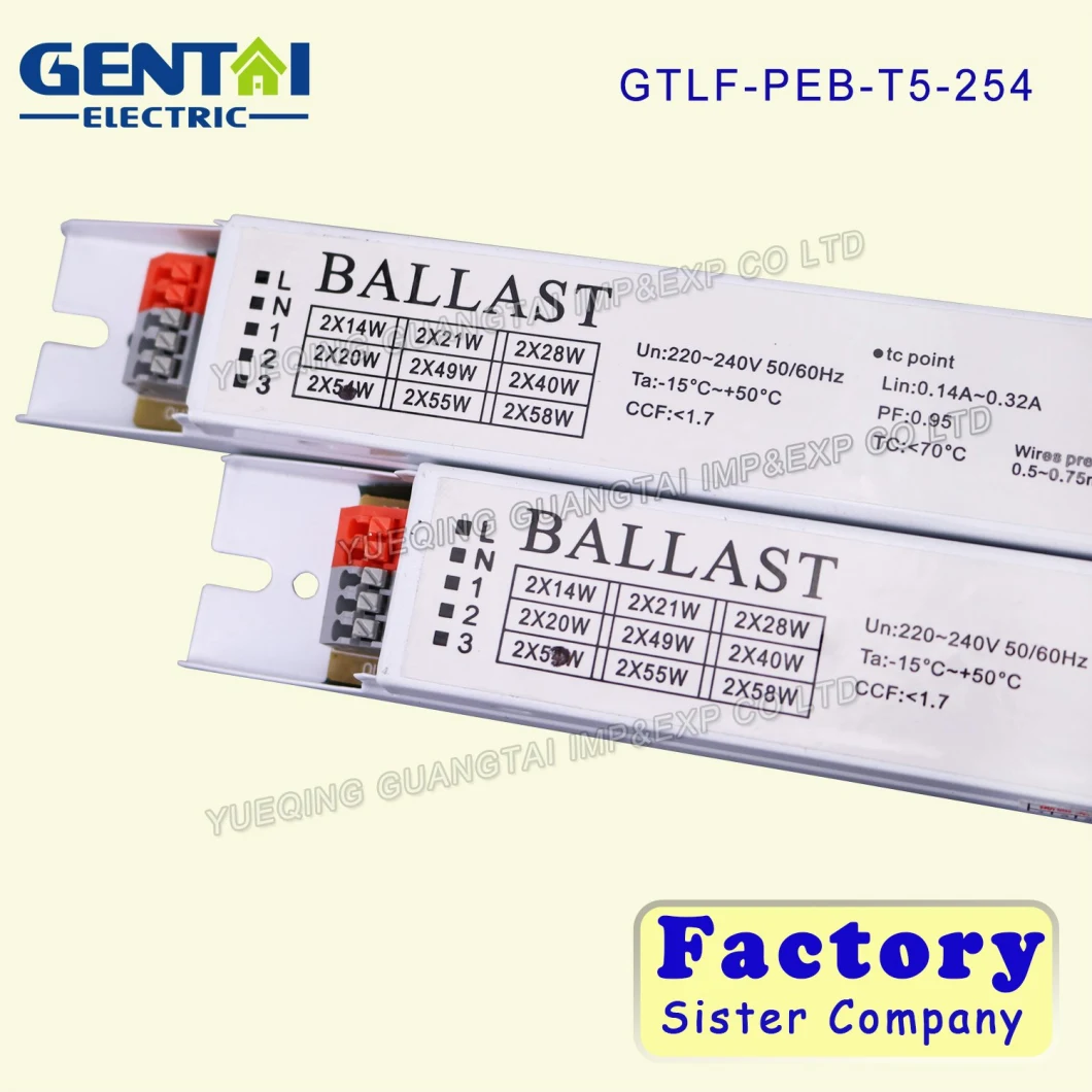 High Power Factor 0.95 T5 2*54W Electronic Ballast Used for Fluorescent Lamp