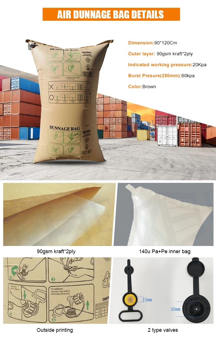 500*1000mm Kraft Paper Air Bag Container Pillow Air Dunnage Bag