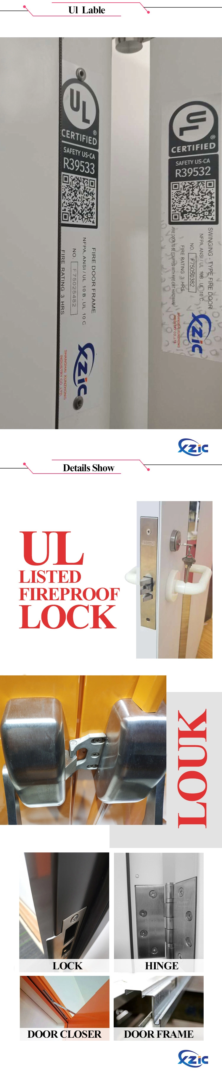 120mins Fire Rating Steel Security Glass Metal Entry Interior Door with UL 10c Certificate