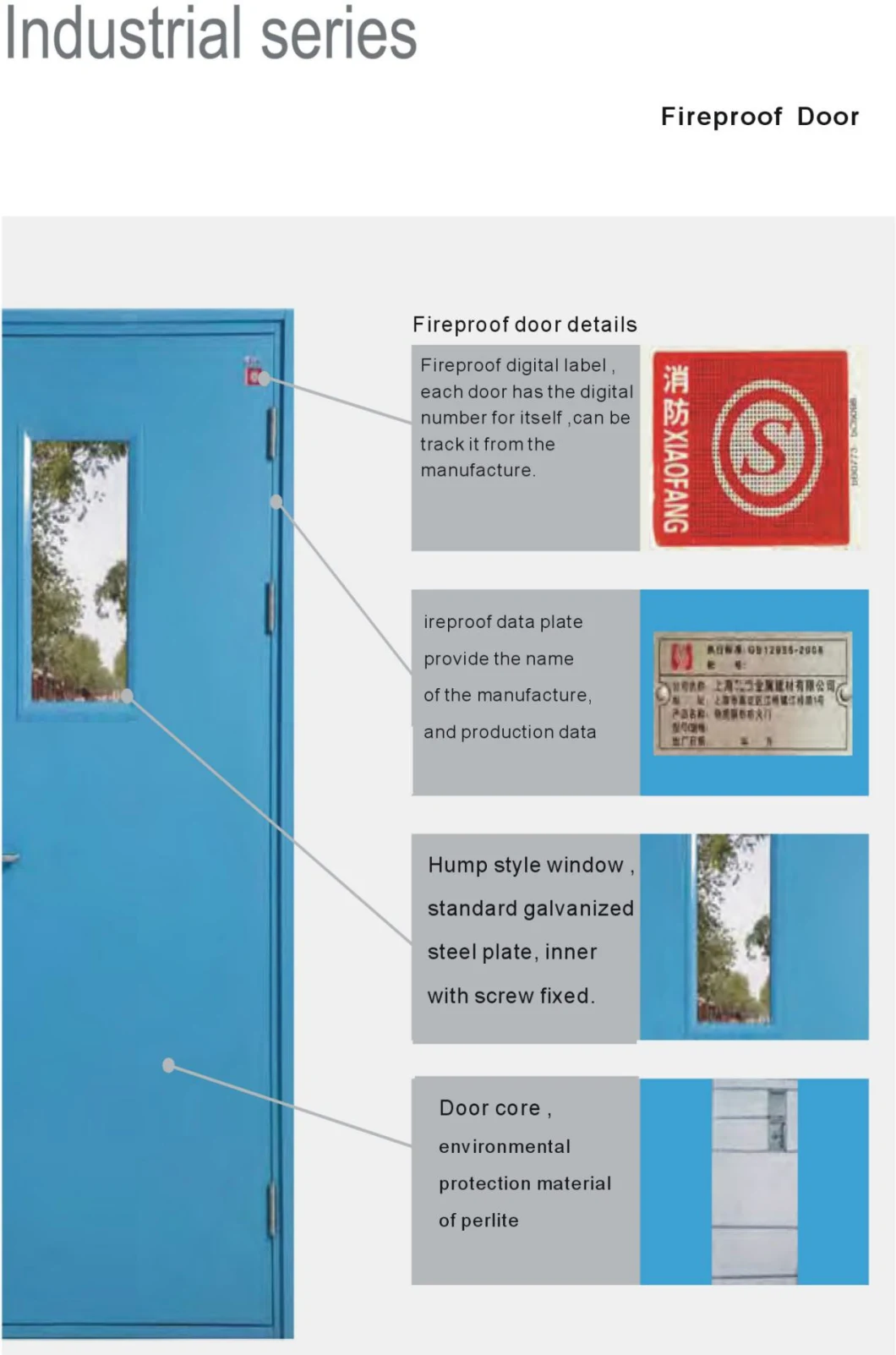 Industrial Double or Single Panic Fire Proof Fire Resistance Fire Prevention Fire Safety Fire Security Metal Steel Fire Doors with Vision Panel