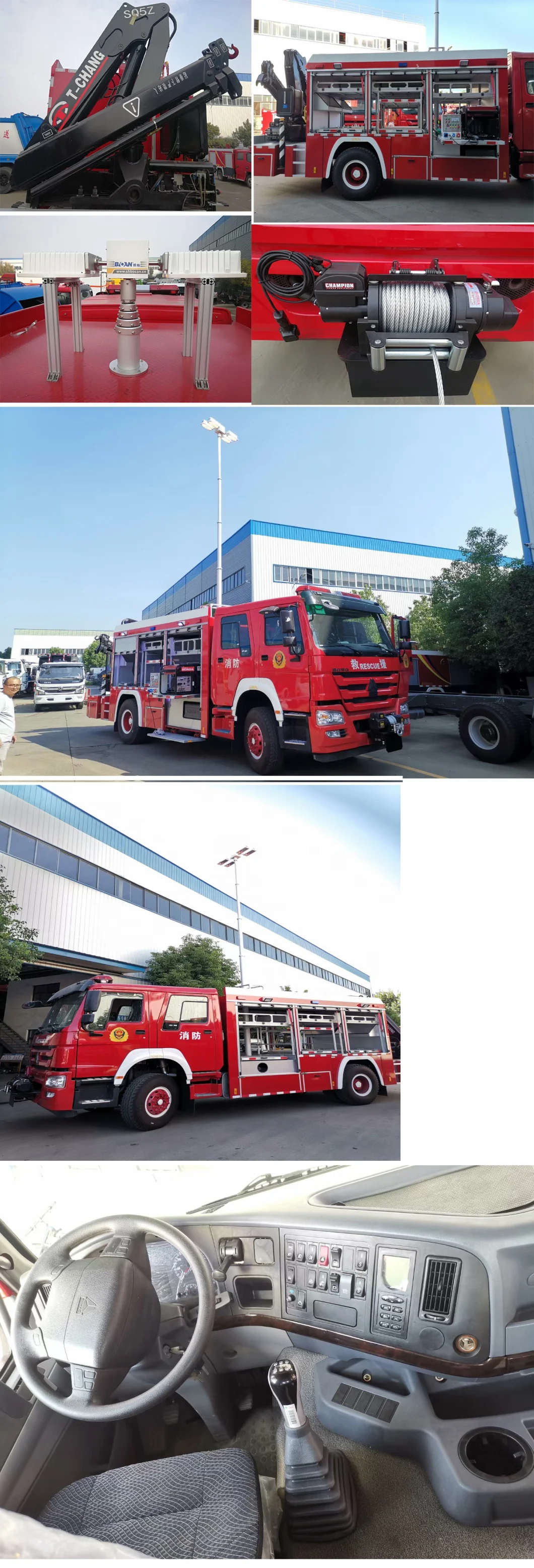 Sinotruck HOWO 371HP Rescue Fire Truck with 5 Ton Crane