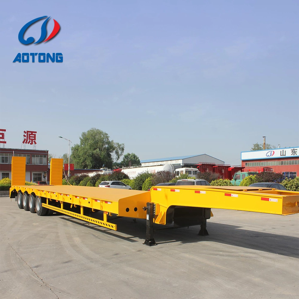 Long Vehicle Tri-Axles Gooseneck Lowboy 60 Ton Lowbed Truck Trailer with Ladder for Sale