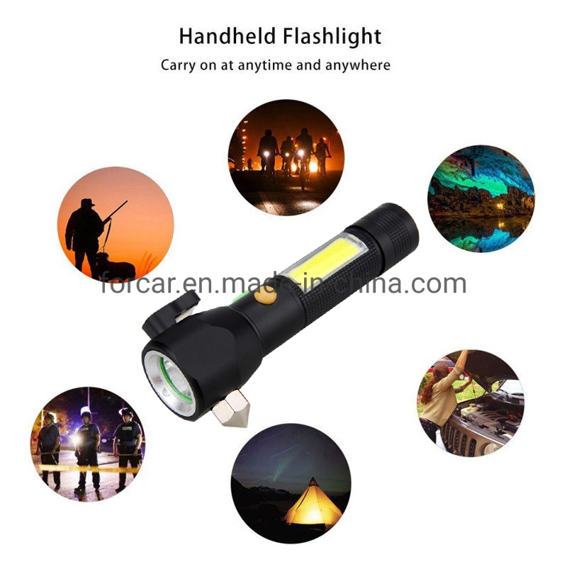 COB LED Torch Camping Lantern Seat Belt Cutter Rescue Hammer Flashlight for Emergency Safety