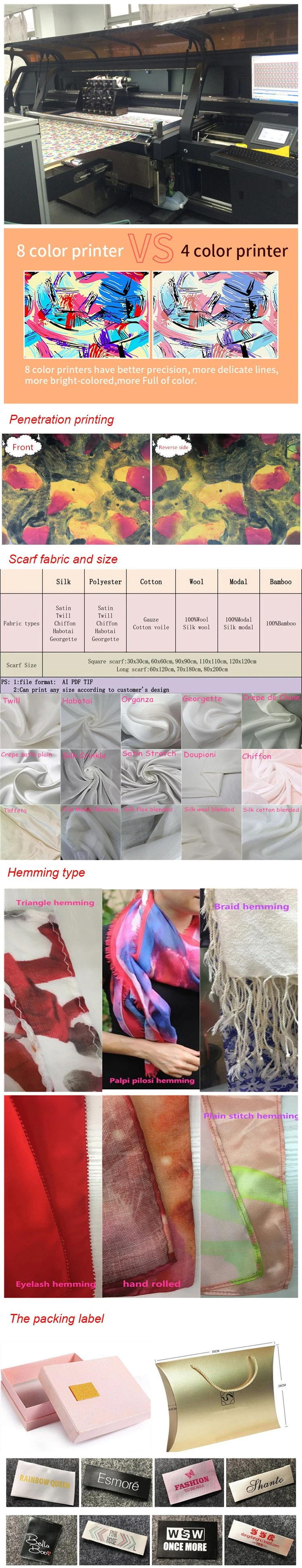 2021 Fashion Summer New Design Customized Two Side Print Silk Scarf