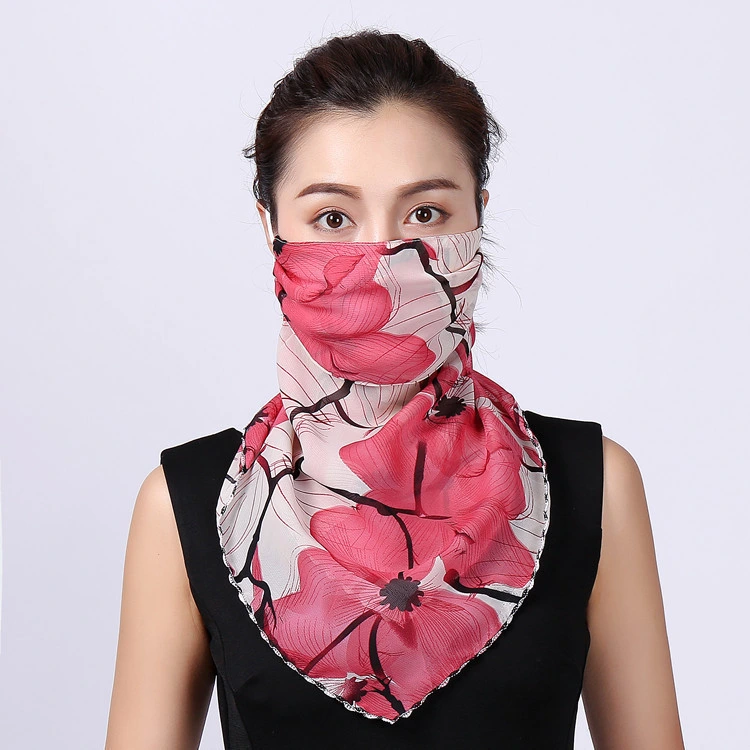 Protective Reusable Women Earloop Chiffon Cycling Scarf Veil Neck Cover Floral Print Face Scarf