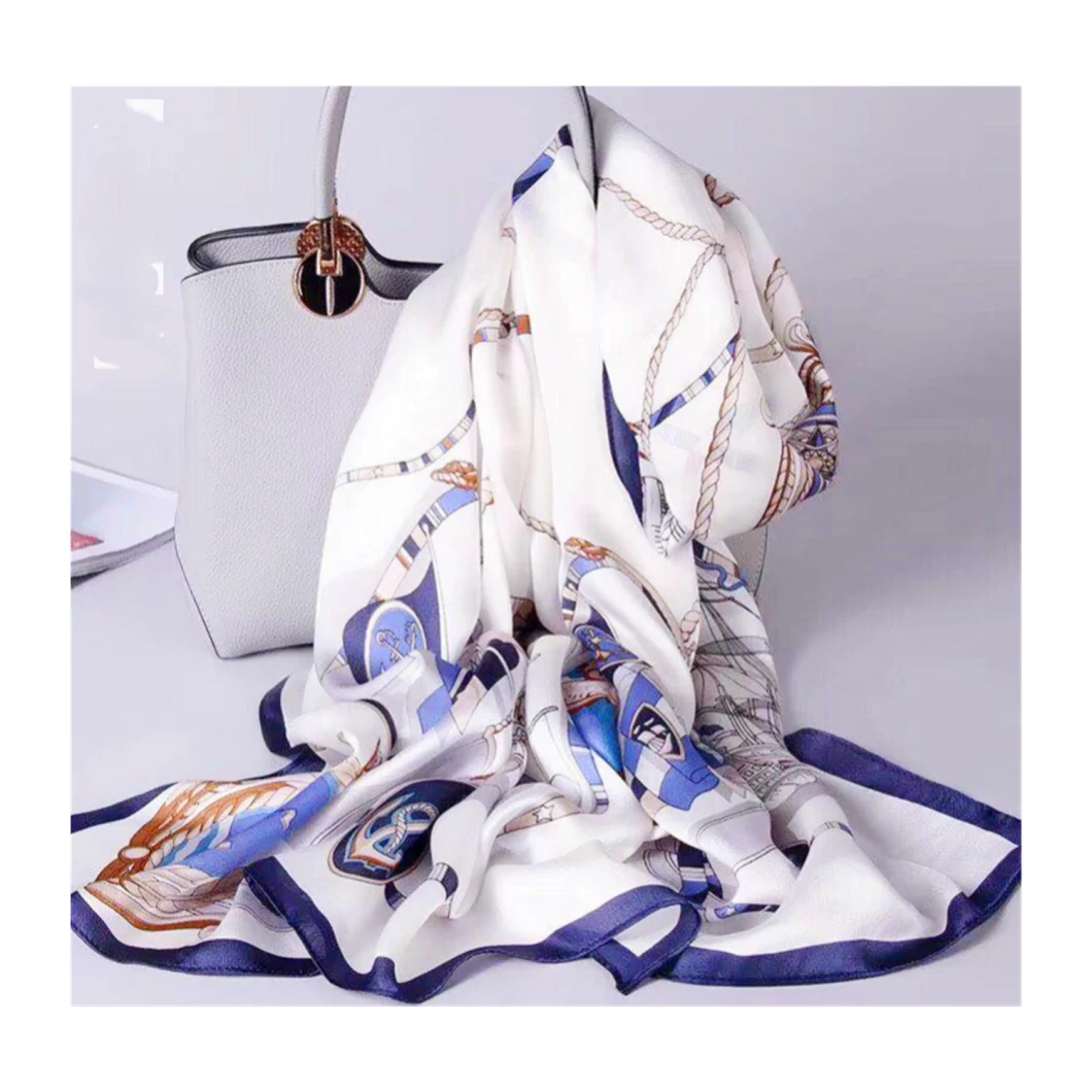 Blue Hem Fashion Faux Silk Print Long Scarf