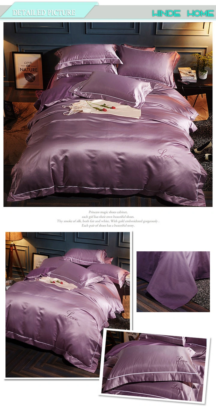 Home Textile Satin Solid Color Bedding Set Silk 4PC Fitted Sheet and Flat Sheet Set