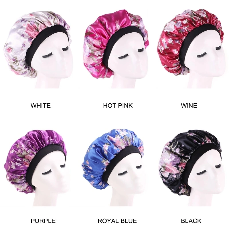 Popular Women Printing Flower Chemo Hat Silkysatin Bonnet Sleep Hat Head Wrap Sleeping Head Cover