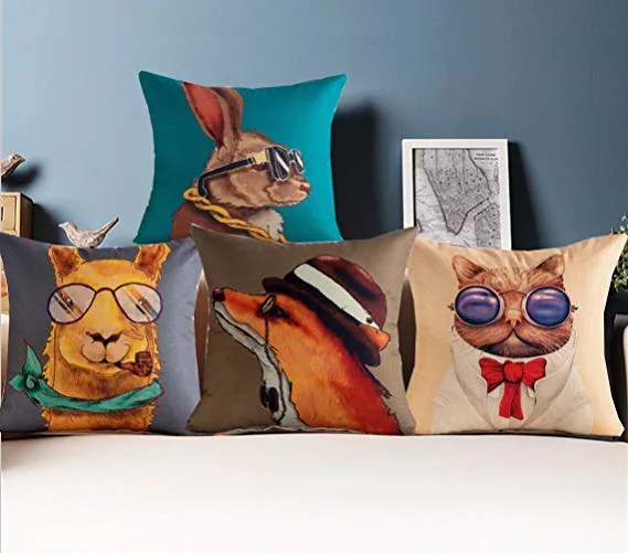 Geometrical Animal Design Digital Printing Pillow Covers Linen Fabric