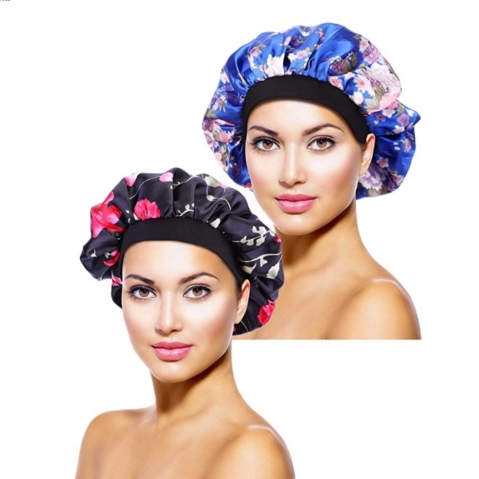 Popular Women Printing Flower Chemo Hat Silkysatin Bonnet Sleep Hat Head Wrap Sleeping Head Cover