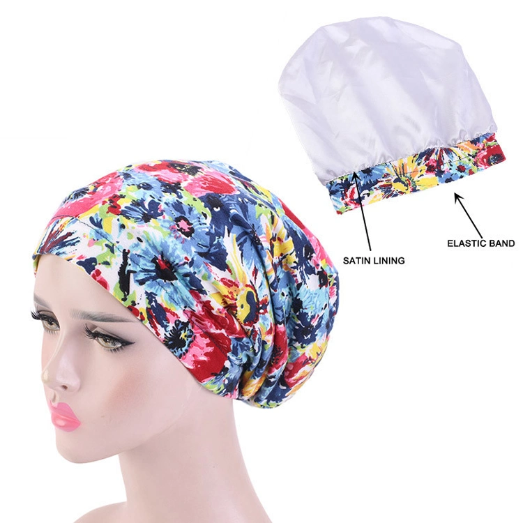 Satin Lined Sleep Cap Cotton Turban Bonnet Hat