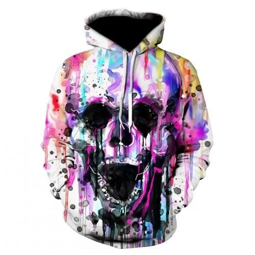 Men Street Wear Skulls Silk Screen Printed Cotton Hoodies