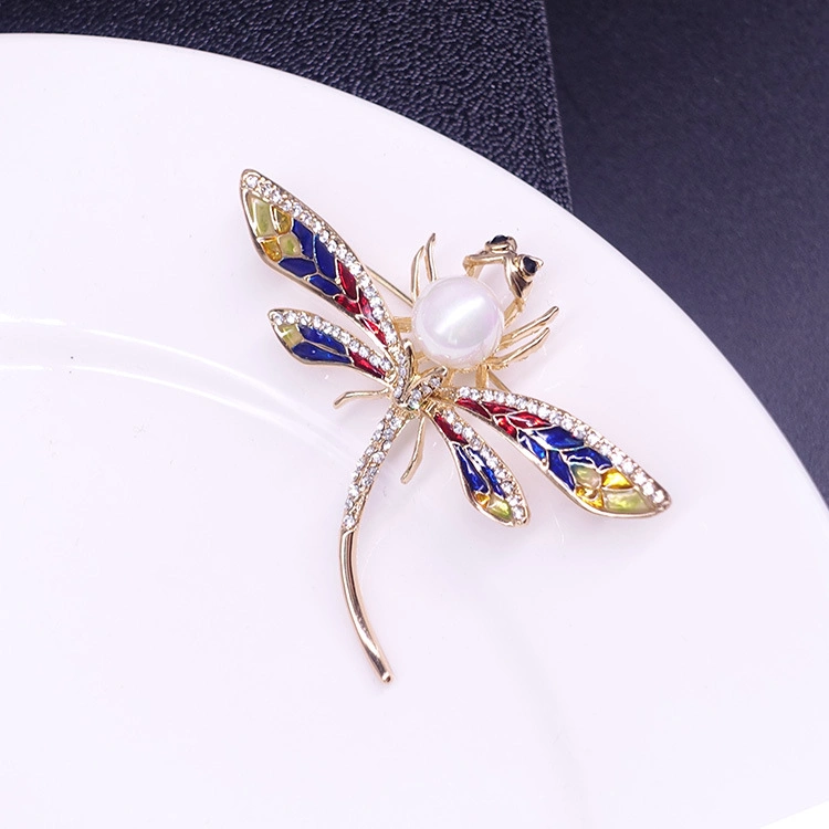 Vintage High-End Dragonfly Silk Scarf Buckle Clothing Accessories Animal Brooch