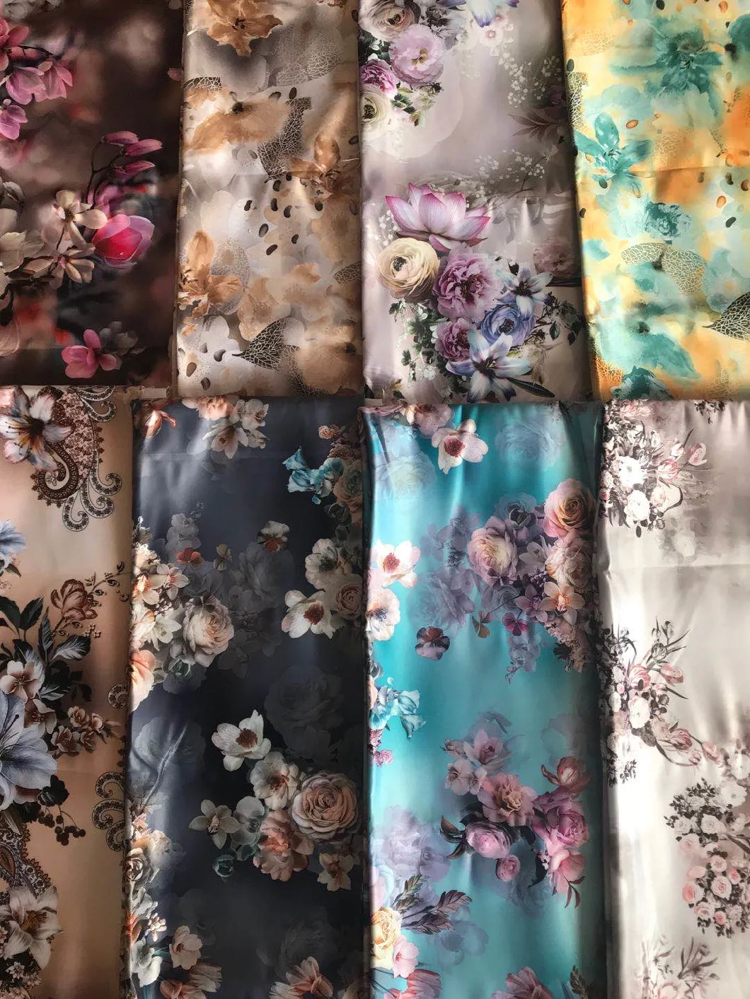 100% Polyester Satin Fabric Printed Flowers Satin Fabric for Women Garment Dress