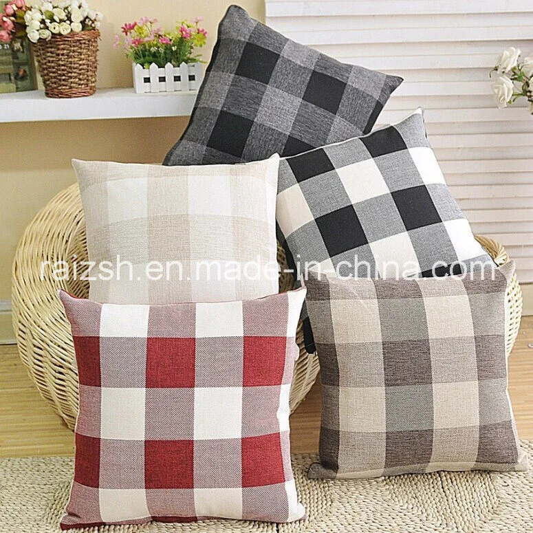 Fashion Polyester Linen Pillow Case Cushion Cover Checks Design