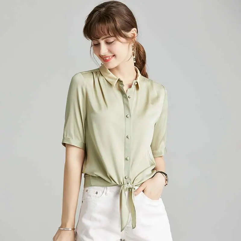 Clothing Manufacturer Silk Shirt Women Short Sleeve Blouse Buttons Blusas De Mujer for Summer Casual Wear