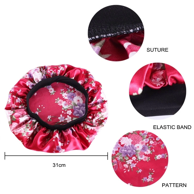 Popular Women Printing Flower Chemo Hat Silkysatin Bonnet Sleep Hat Head Wrap Sleeping Head Cover