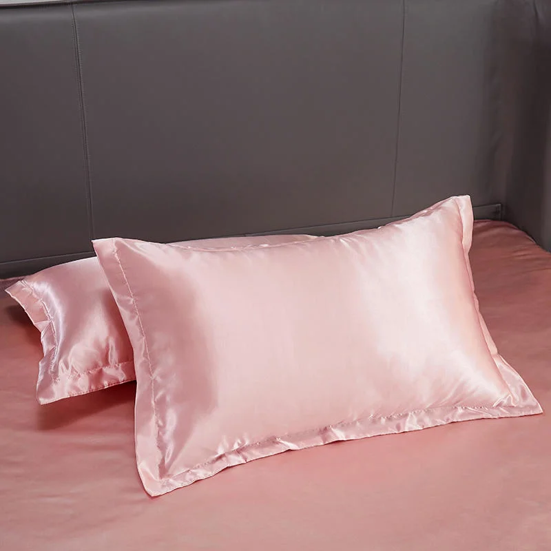 Paste Pink 6PCS Satin Silk Complete Bedding Set with Duvet Cover Fitted Sheet 4 Pillow Cases