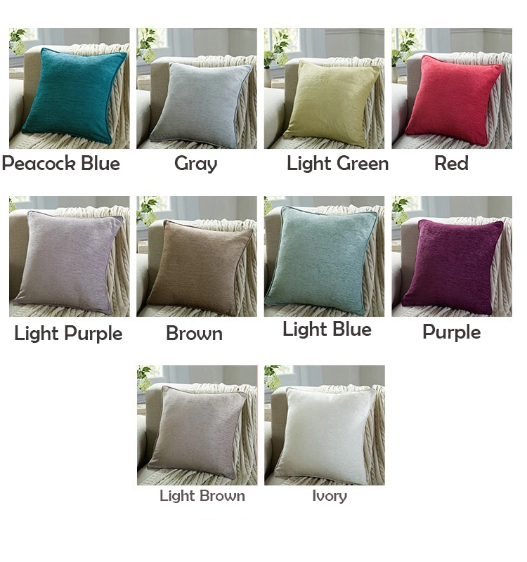 Solid Pillow Case Chenille Cushion Cover Grey Ivory Purple Red Blue Home Decorative Piping Pillow Case 45X45cm/60X60cm 10 Color