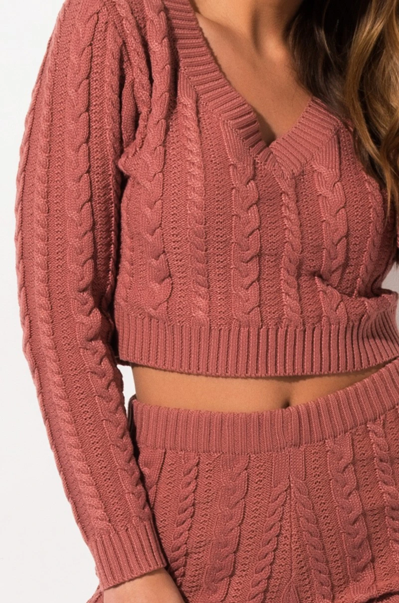 Women Fashion Cable Knit Oversize Top and Pants Pajamas Set Sexy Sweaters