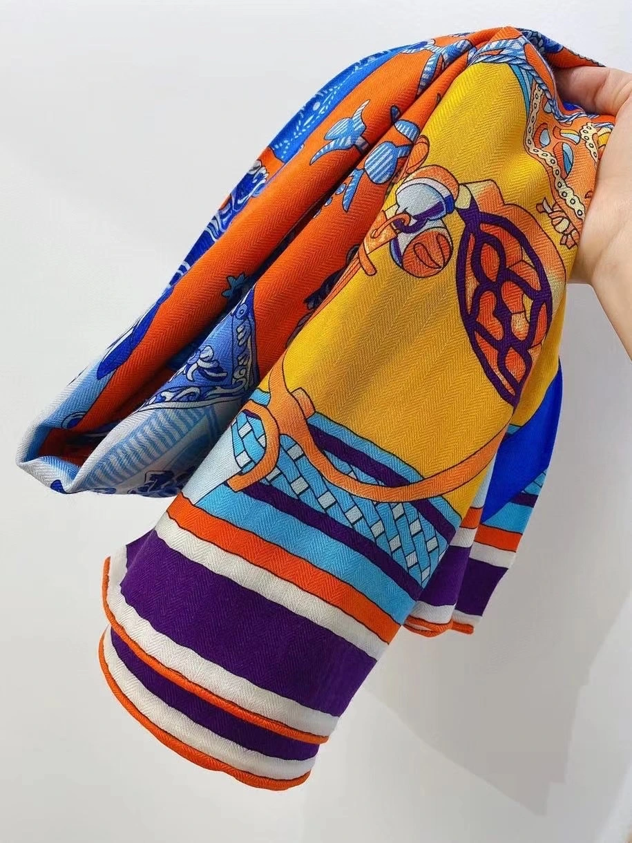 Digital Print Custom Design Silk Scarf Wool Shawl