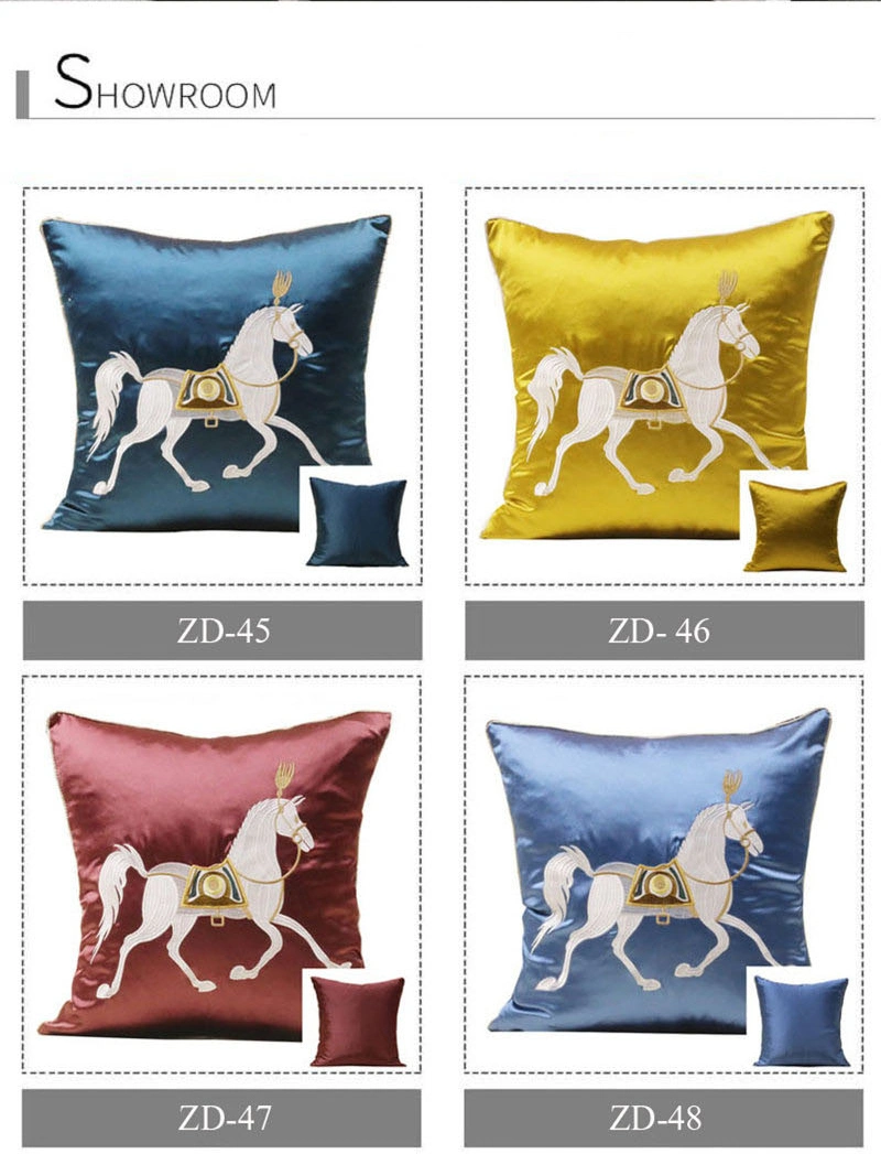 Hotel Supply Sofa Embroidery Horse Light Blue Decorate Throw Pillow Covers