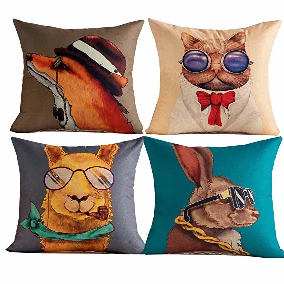 Geometrical Animal Design Digital Printing Pillow Covers Linen Fabric
