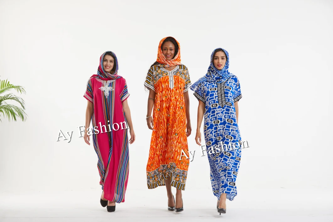 Plus Size African Boubou Designs Silk Embroidered Floral Kaftan Dress Dubai