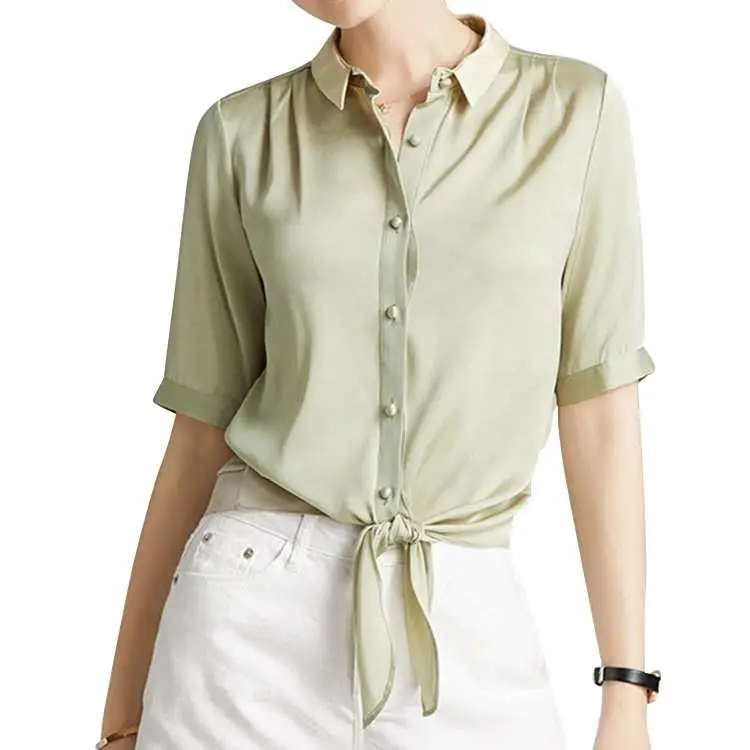 Clothing Manufacturer Silk Shirt Women Short Sleeve Blouse Buttons Blusas De Mujer for Summer Casual Wear