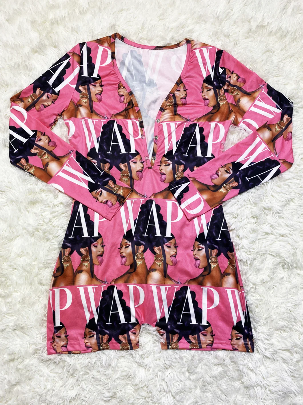 Hot Selling Fat Lady Fall Pajamas One Sie Women's Sleepwear Casual Print Romper Button Women Plus Size Adult One Sie Pajamas 5XL