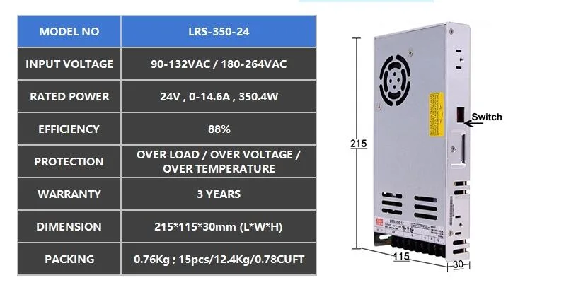 AC to DC Transformer 12V Power Supply Indoor Use Variable DC Power Supply 350W Meanwell