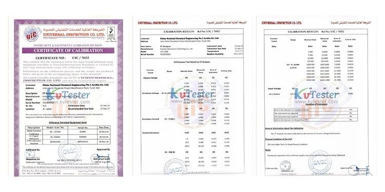 Certificate and Instrument Transformer Test Usage CT PT Calibrator