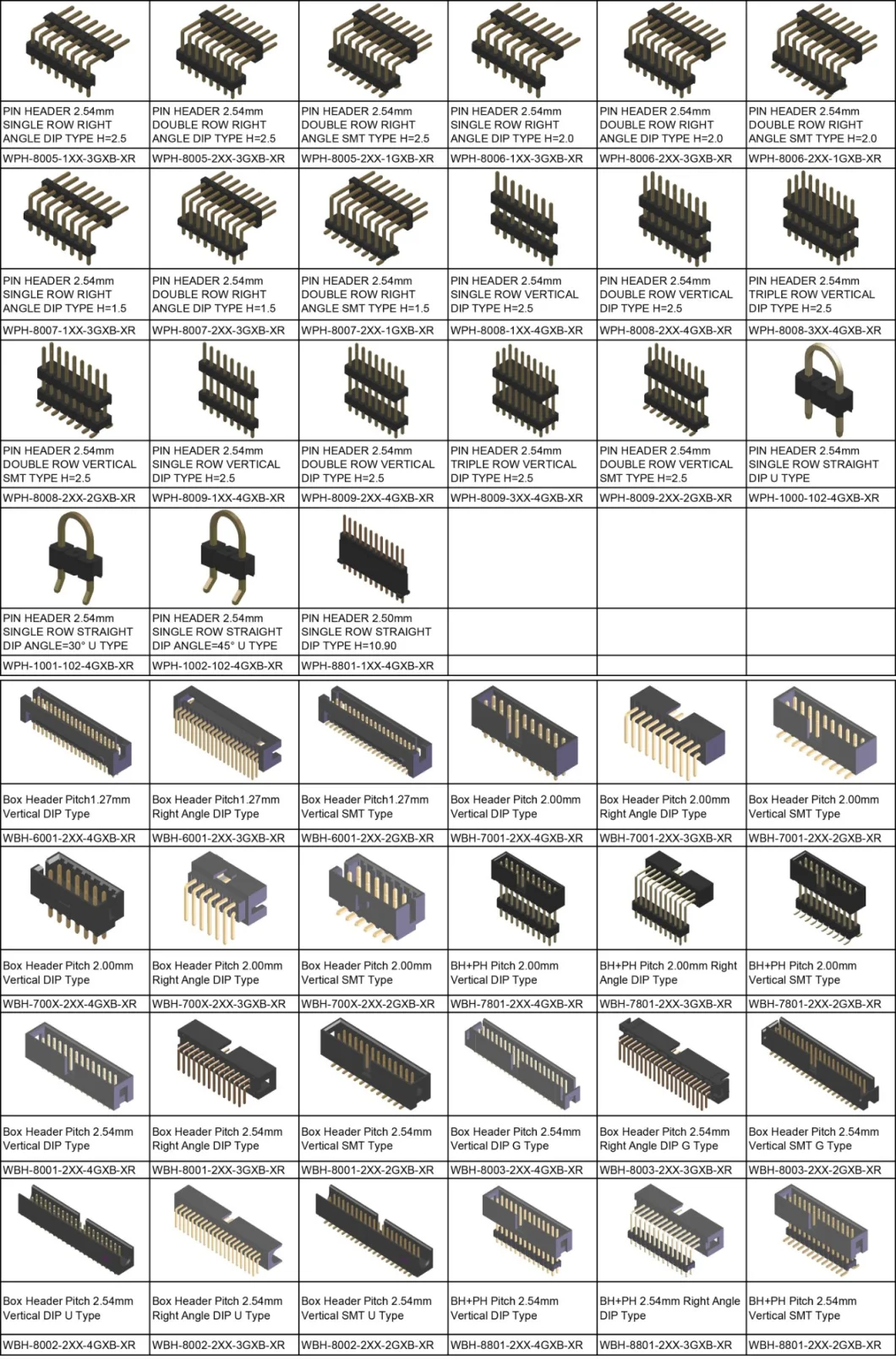 Header Pin Header Box Header Female Header Connector 0.8mm 1.0mm 1.27mm 2.00mm 2.54mm 3.96mm Socket Terminal Power Connector PCB Connector