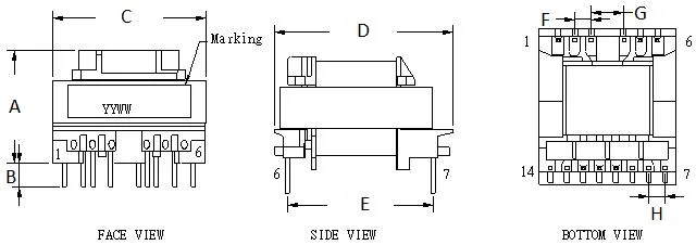 High Quality RoHS Electronic Pure Copper Vertical Horizontal SMPS Ef20 High Frequency Power Electric Transformer