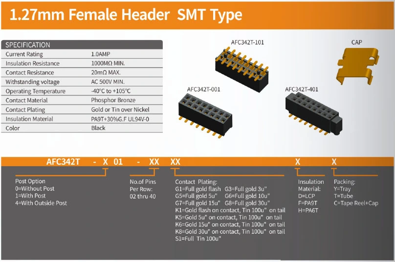 OEM 1.27mm Female Header SMT Type Pin Header PCB Connector