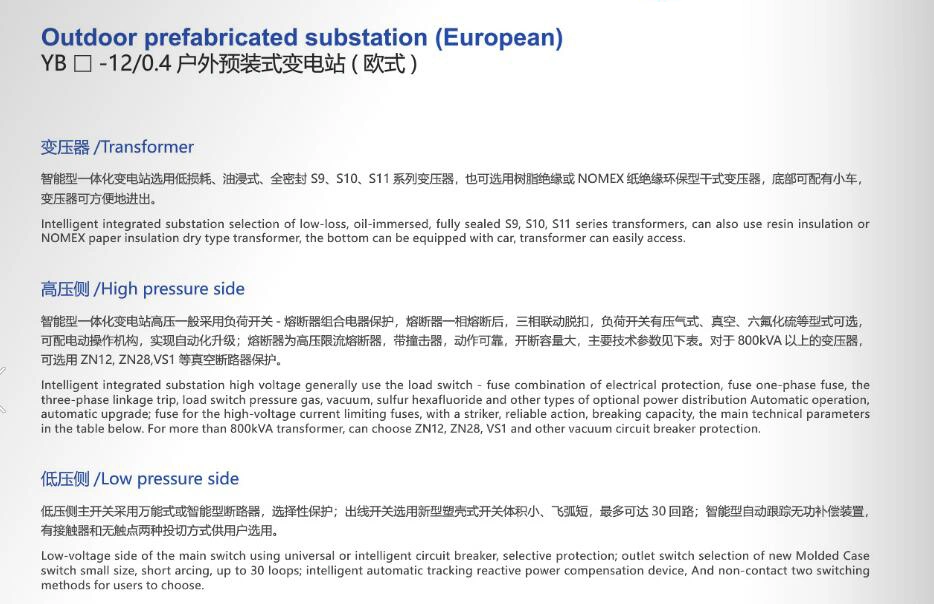 Yb-12/04 Outdoor Prefabricated Substation, Landscape Type Transformer Substation, CE Proved Landscape European Type Substation