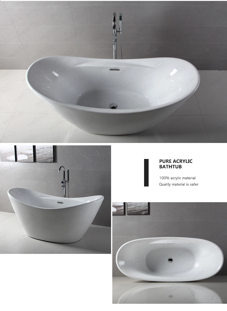 67 Inch Double Slipper Shape Acrylic Double Ended Freestanding Bath Tub