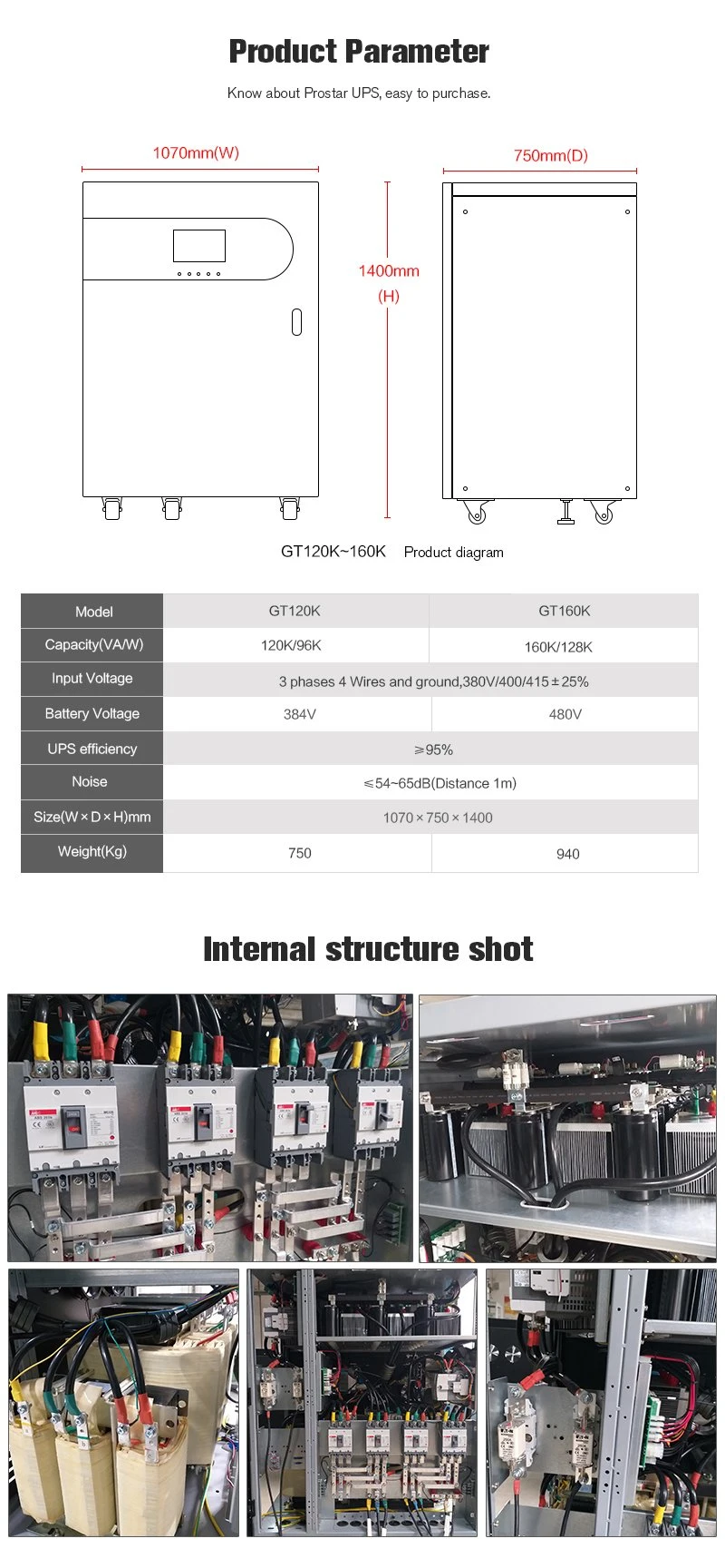 160kVA Low Frequency Transformer Based Double Conversion UPS with Ce